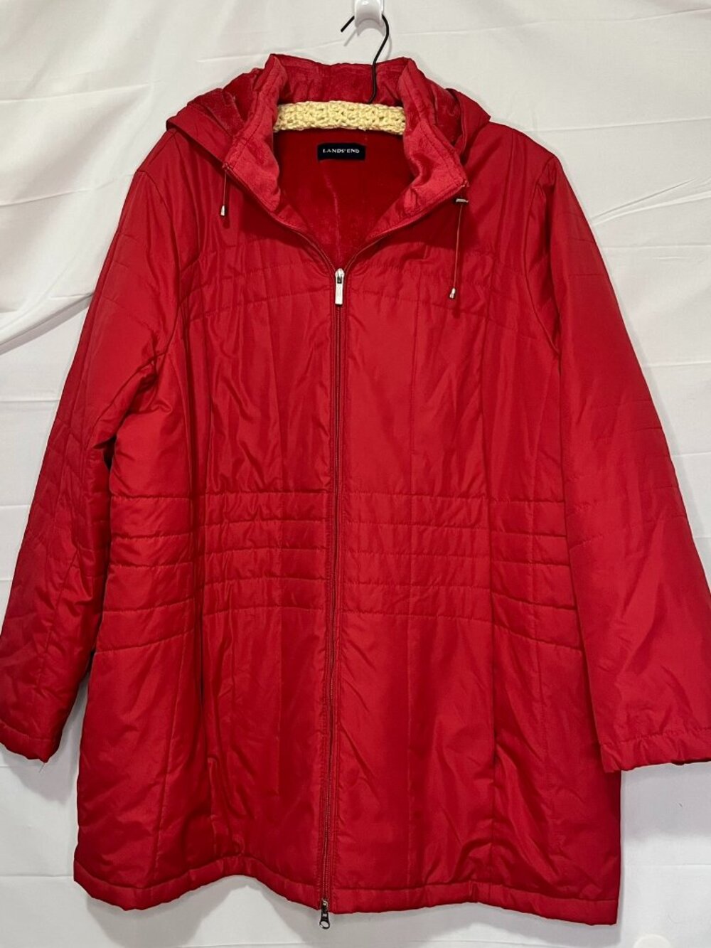 Lands' End Coral Red Burnt Orange Quilted Removable Hooded puffer coat 3X